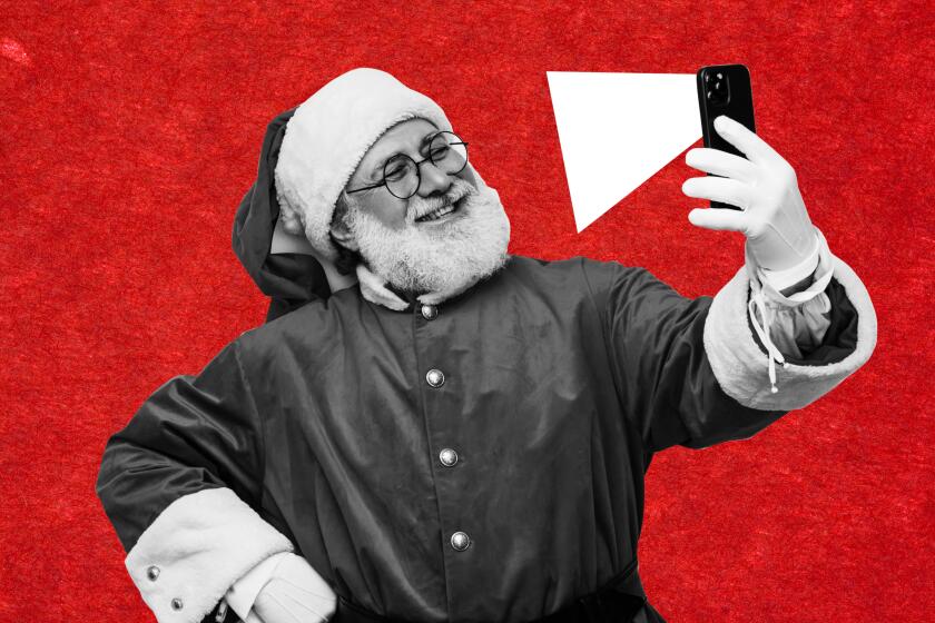 Graphic of Santa taking a selfie on a red abckground