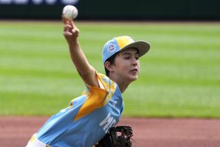 El Segundo, Calif.'s Louis Lappe delivers during the first inning of the United States Championship baseball game against Needville, Texas at the Little League World Series tournament in South Williamsport, Pa., Saturday, Aug. 26, 2023. (AP Photo/Gene J. Puskar)