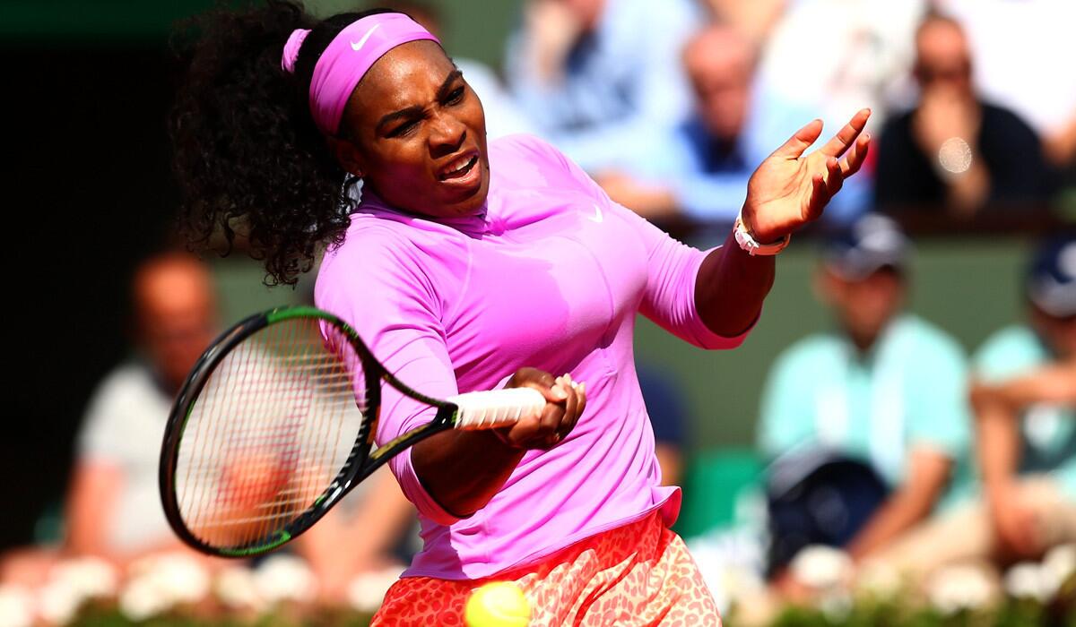 Serena Williams returns a shot during her match against Sloane Stephens on day nine of the 2015 French Open at Roland Garros in Paris on Monday.