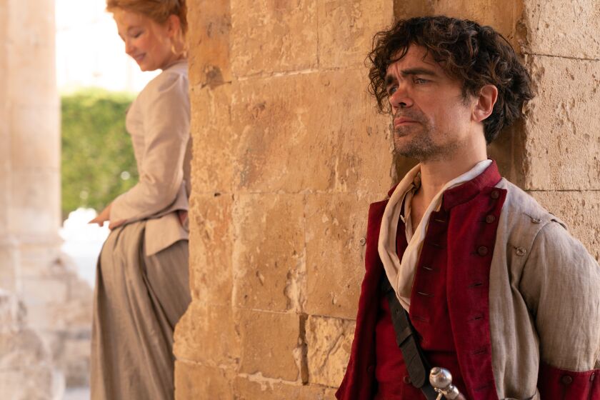 Haley Bennett and Peter Dinklage in the movie "Cyrano."