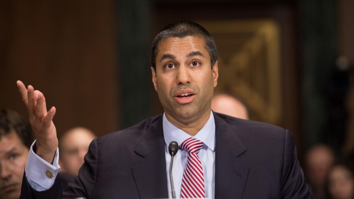 Federal Communications Commission Chairman Ajit Pai, show here at a 2016 Senate hearing.
