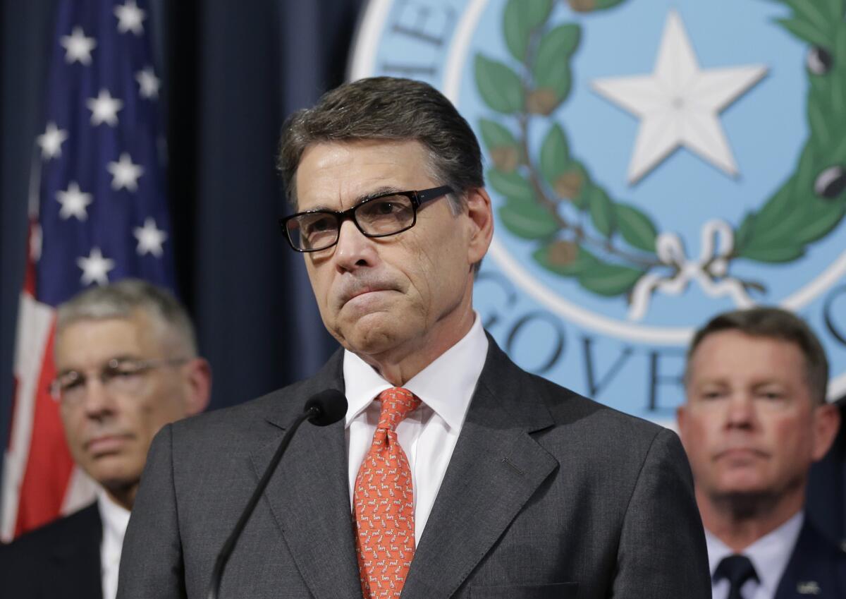 Gov. Rick Perry announced he is deploying up to 1,000 National Guard troops over the next month to the Texas-Mexico border to combat criminals that Republican state leaders say are exploiting a surge of children and families entering the U.S. illegally.