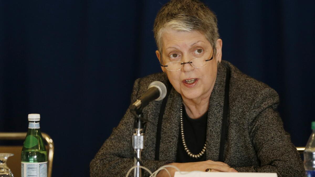 UC President Janet Napolitano speaks before the UC Board of Regents during a meeting at UCLA's DeNeve Plaza.