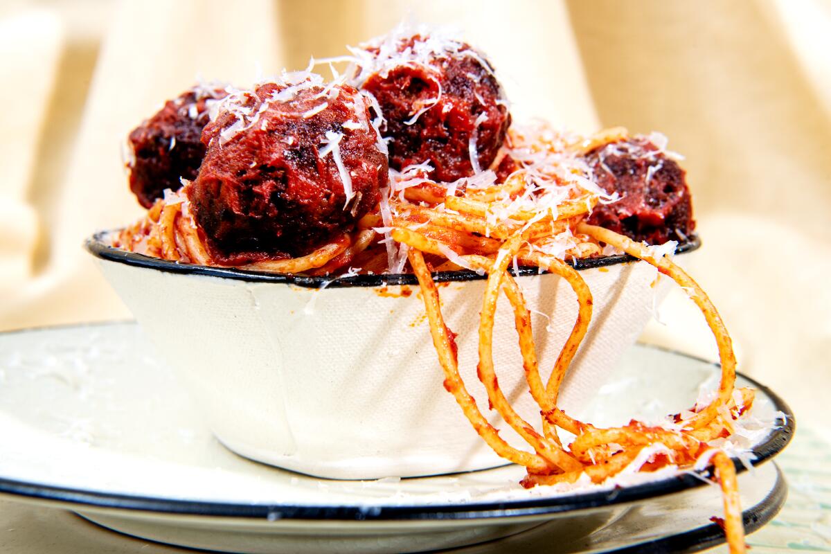 Vegan spaghetti and meatballs.  
