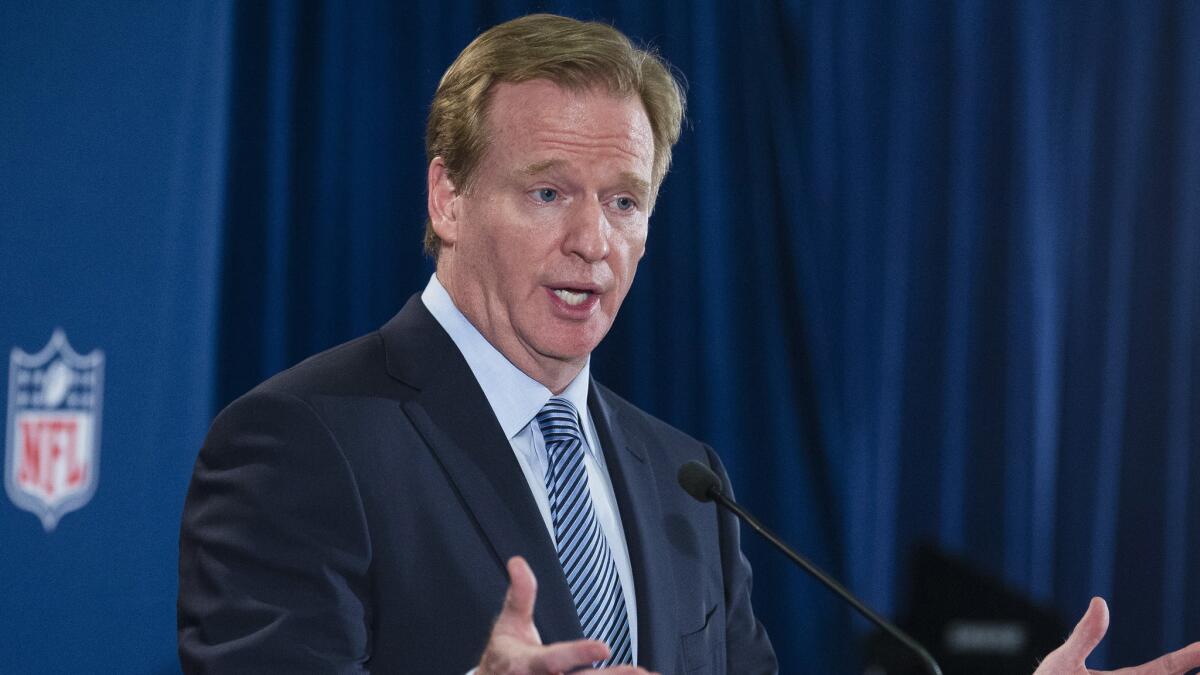 NFL Commissioner Roger Goodell speaks at a news conference in New York in October.
