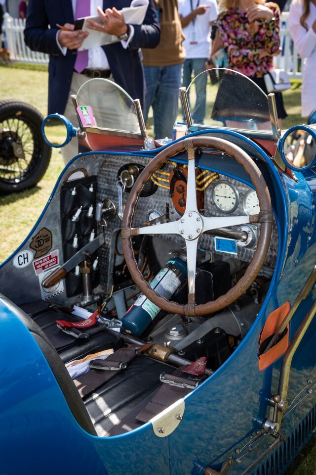 Inside the "cockpit" of David Duthu's 1925 Bugatti Type 35A.
