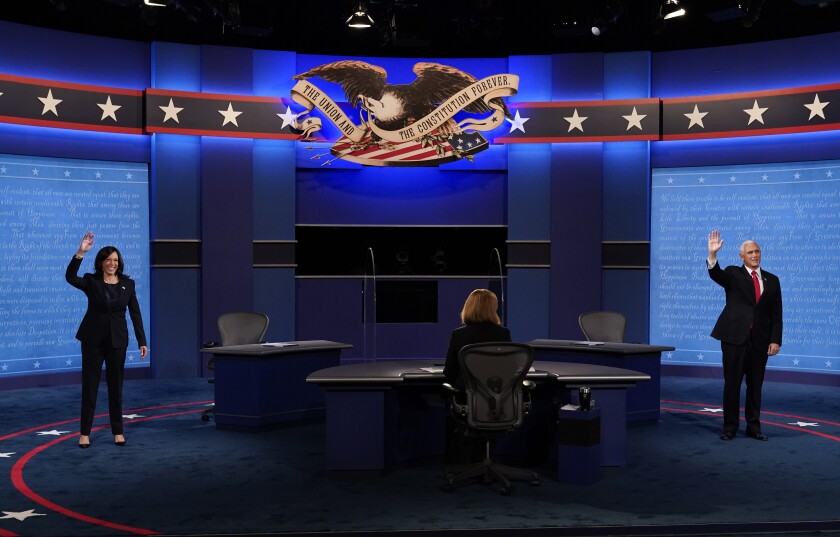 Sen. Kamala Harris and Vice President Mike Pence before their debate. 