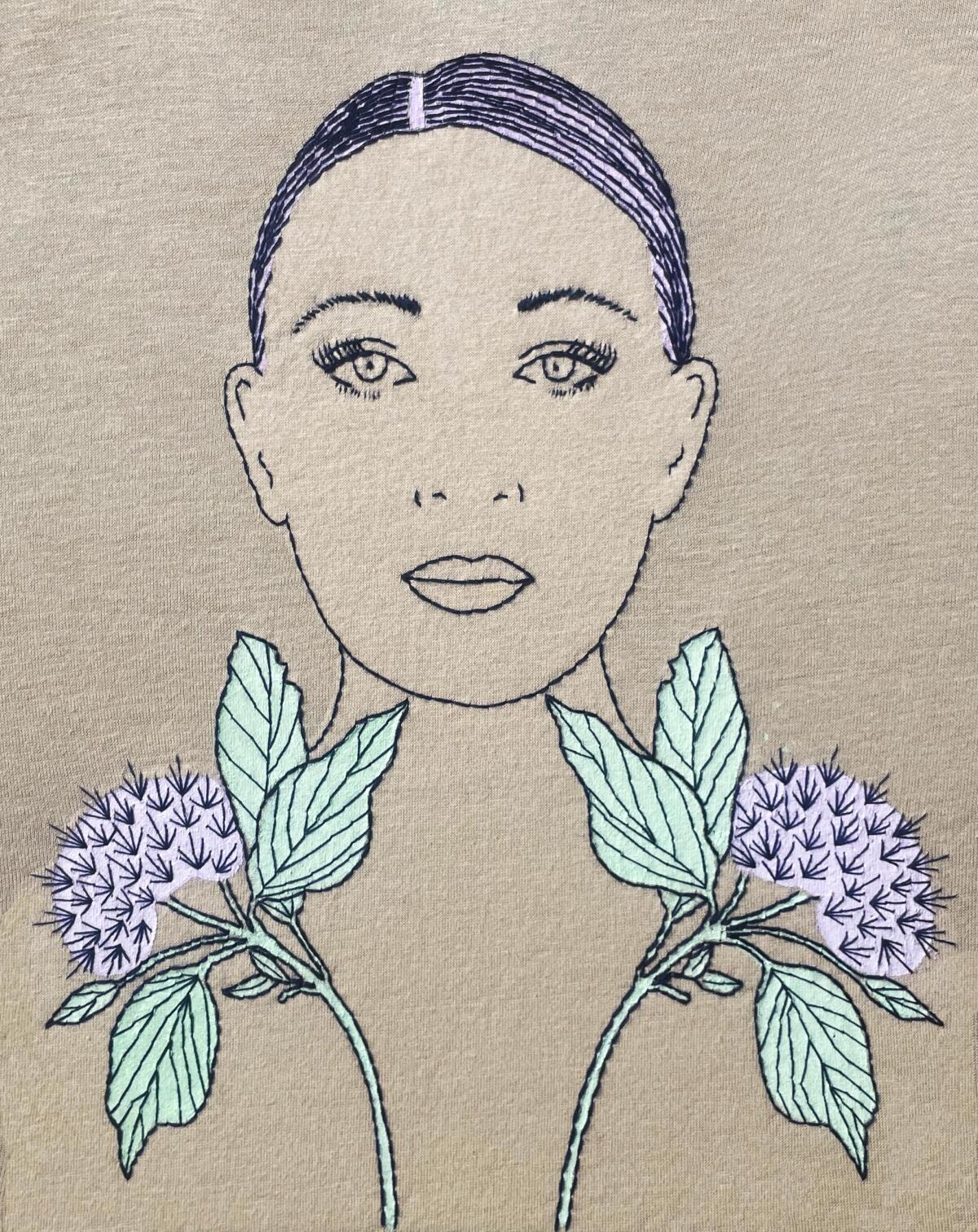 An illustration of a woman with flowers on her shoulder