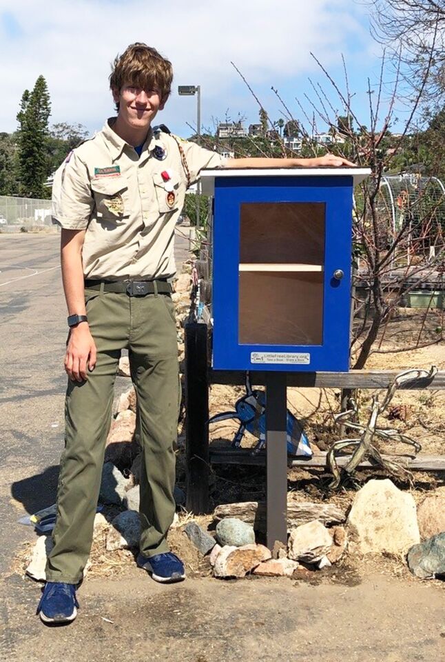 Max Busboom built this Little Free Library — Charter No. 131344 — inside Pacific Beach Elementary for his Eagle Scout project.