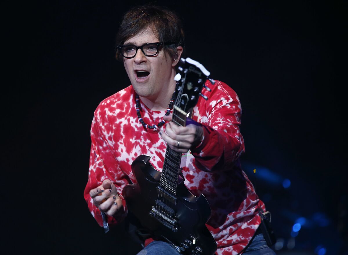 Weezer's Rivers Cuomo performs Saturday night at the Coachella Valley Music and Arts Festival.