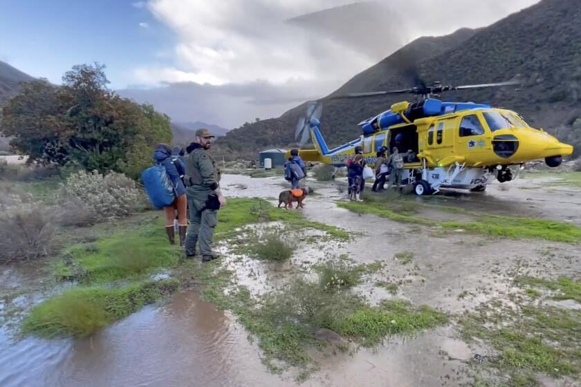 Members of the Ventura County Sheriff's Dept. Tactical Response Team were airlifted into Matilija Canyon after flooding cut off the access roads leaving the residents unable to evacuate. The deputies were able help the residents and airlift the evacuees to safety.