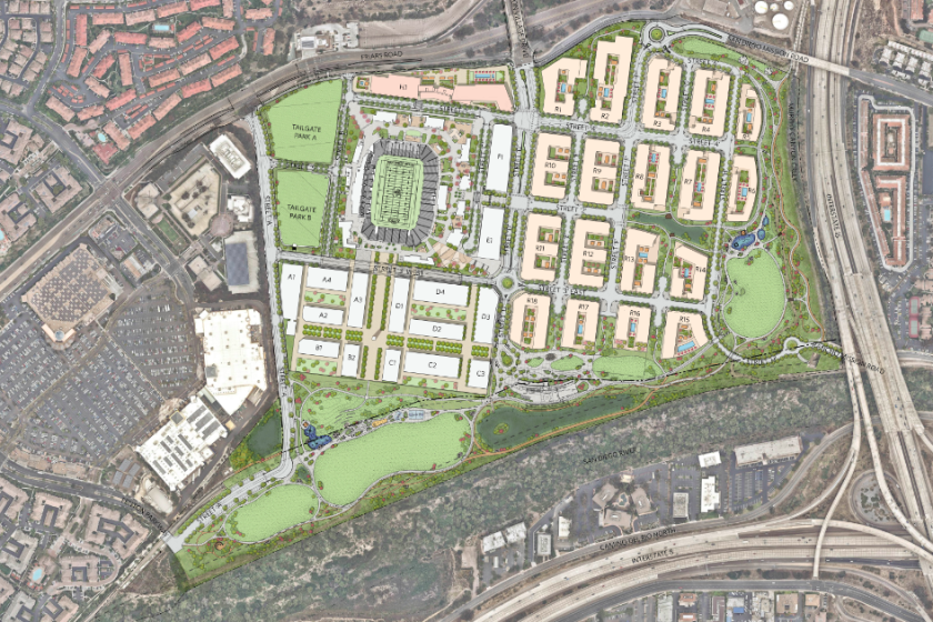 The next phase of SDSU Mission Valley includes park and recreation areas along south and east edges targeted to open in 2023.