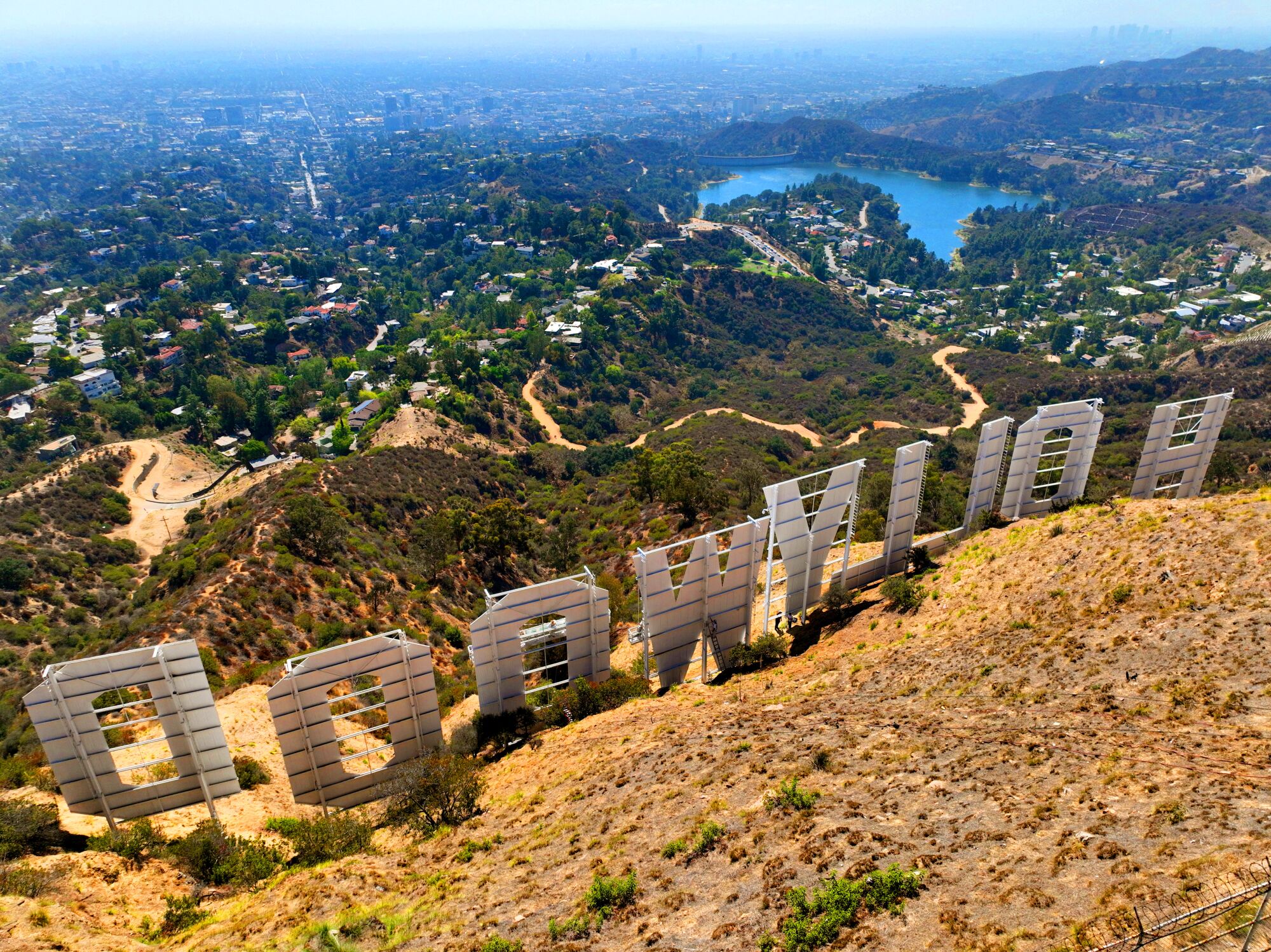 A view from the hillside behind the Hollywood sign