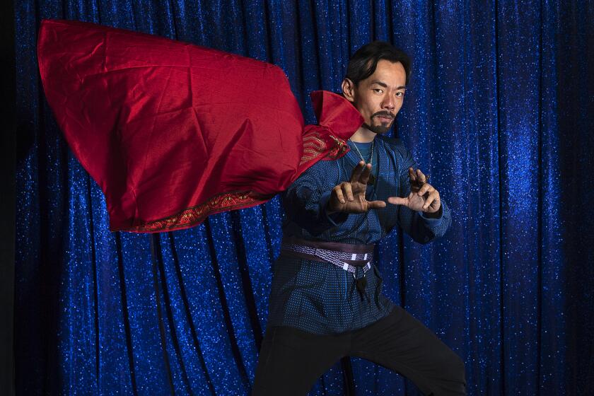 LOS ANGELES, CA-JULY 1, 2022: Comic Aidan Park returns to musical theatre in his new role as Dr. Strange in The Lyric Hyperion's "The Streaming-Verse of Madness." Park was photographed at The Lyric Hyperion in Los Angeles. (Mel Melcon / Los Angeles Times)