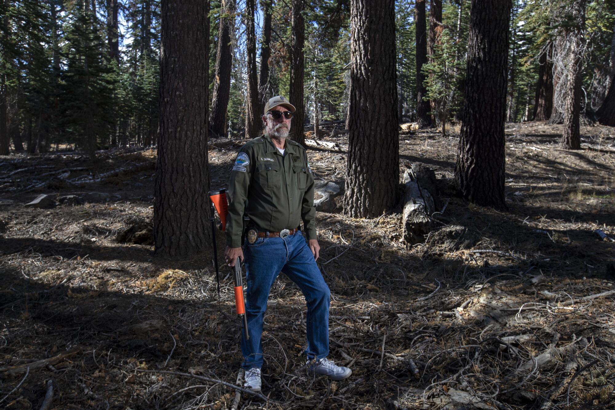 Wildlife specialist Steve Searles stands in a wooded area of Mammoth Lakes.