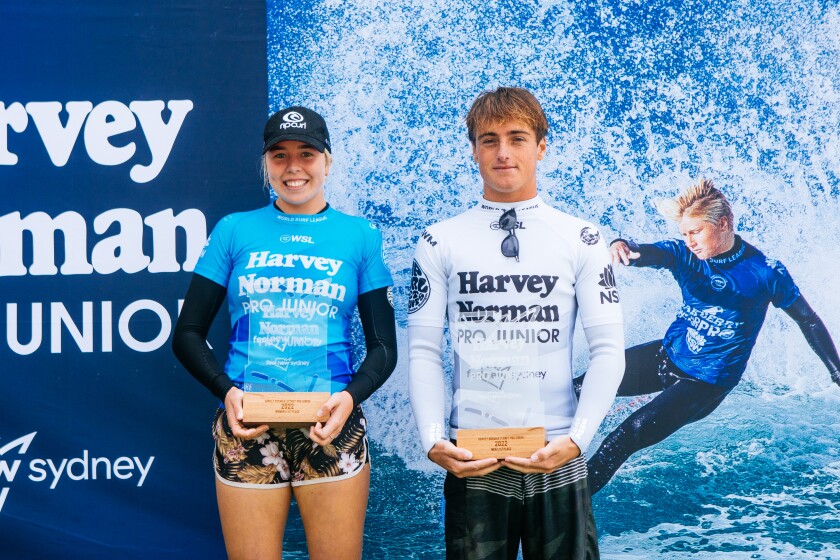 Ellie Harrison and Levi Slawson, Harvey Norman Pro Junior winners.