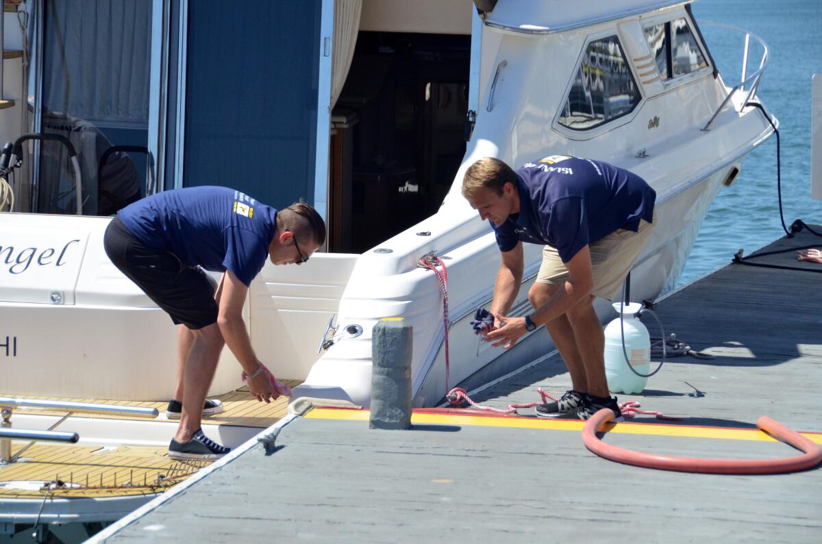 Staff at Island Marine Fuel on Balboa Island is keeping up with boating fuel needs during the coronavirus pandemic.