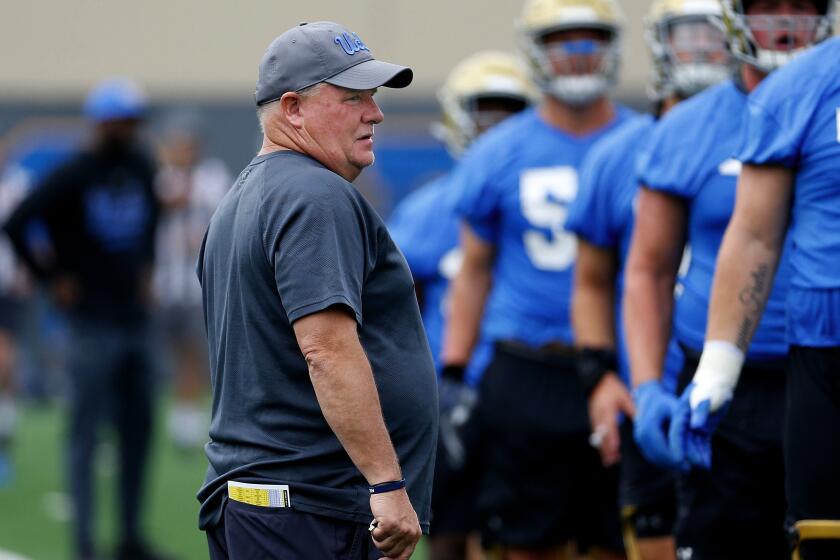 Gary Coronado  Los Angeles Times UCLA COACH Chip Kelly welcomed 48 new faces — 42 of them incoming freshmen — to the Bruins’ fall training camp. He says many of them will play key roles.