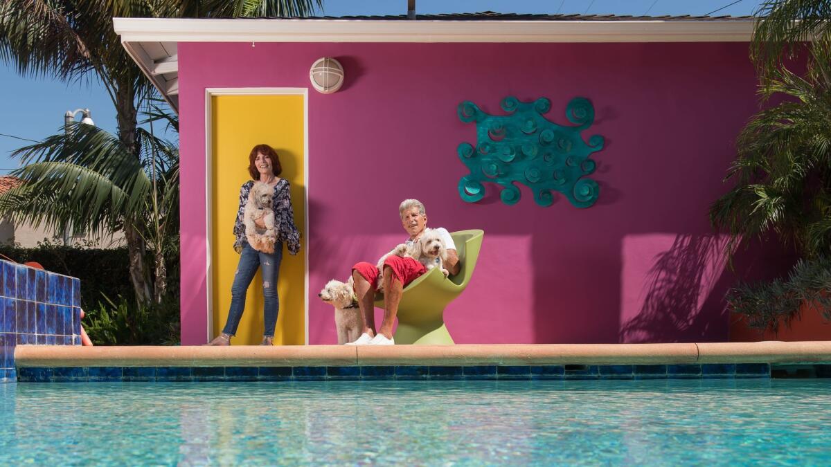 Meryl Wecksler and Robert Alschuler at their colorful, dog-friendly home in Santa Monica.