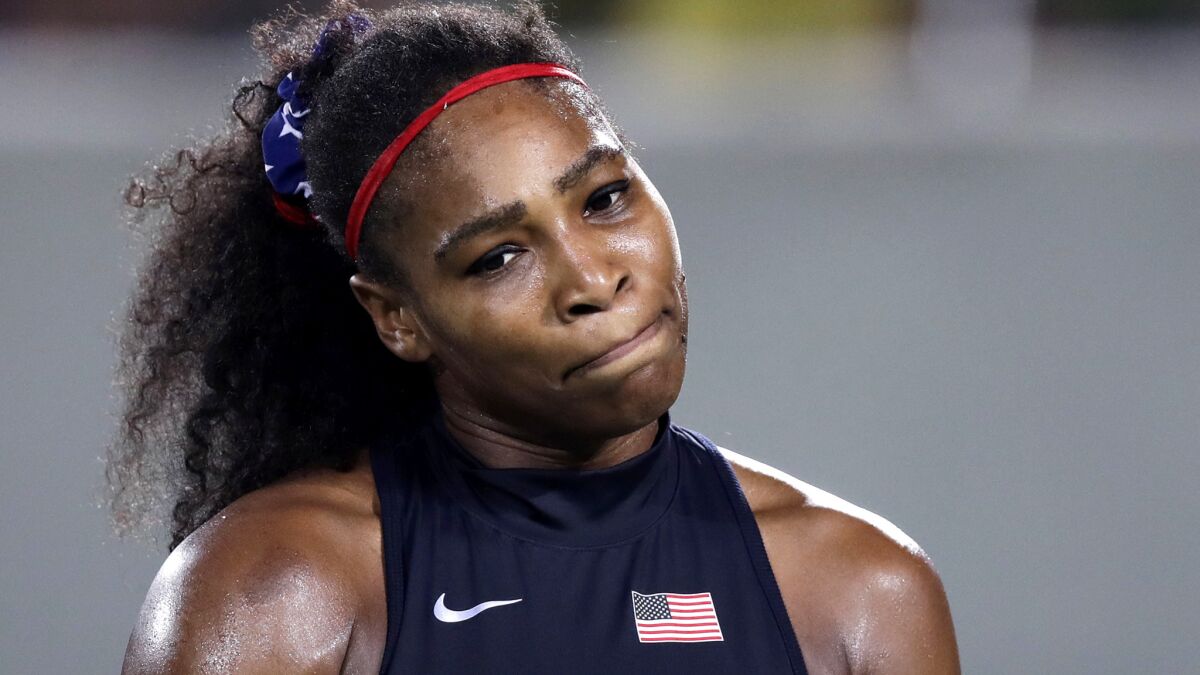 Serena Williams reacts after losing a point to Elina Svitolina on Tuesday.