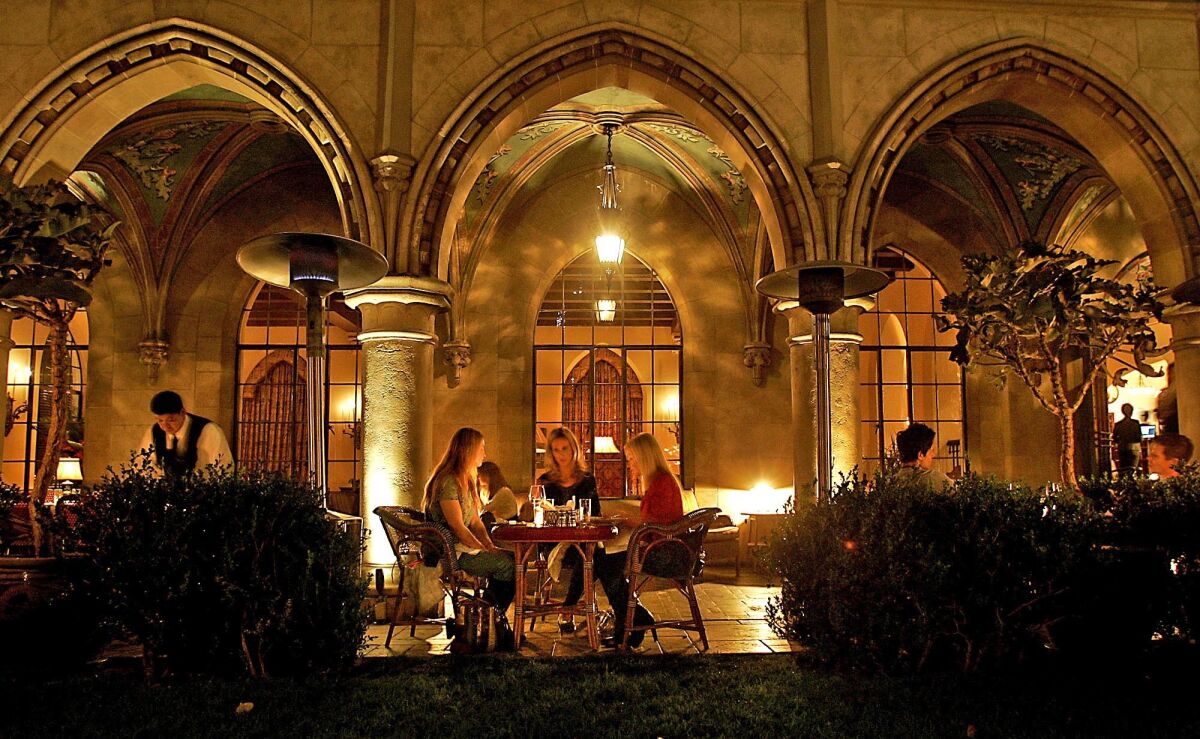 Guests dine outside at the Chateau Marmont. 