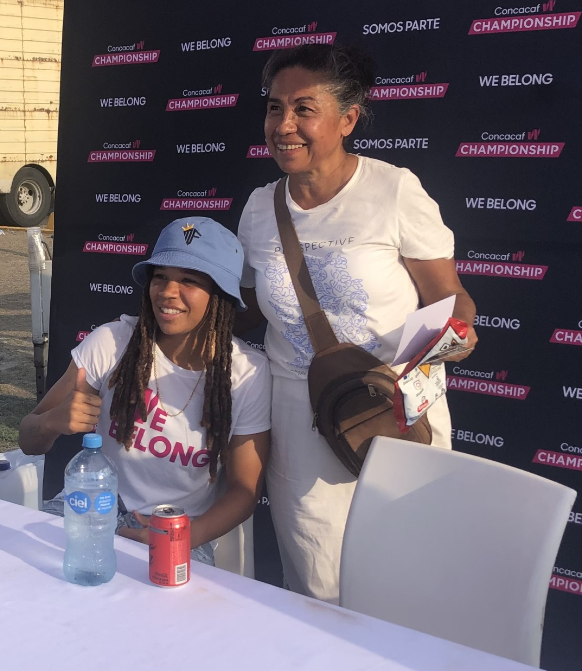 Tigres’ forward Mia Fishel meets her fans outside Estadio Universitario in Monterrey.