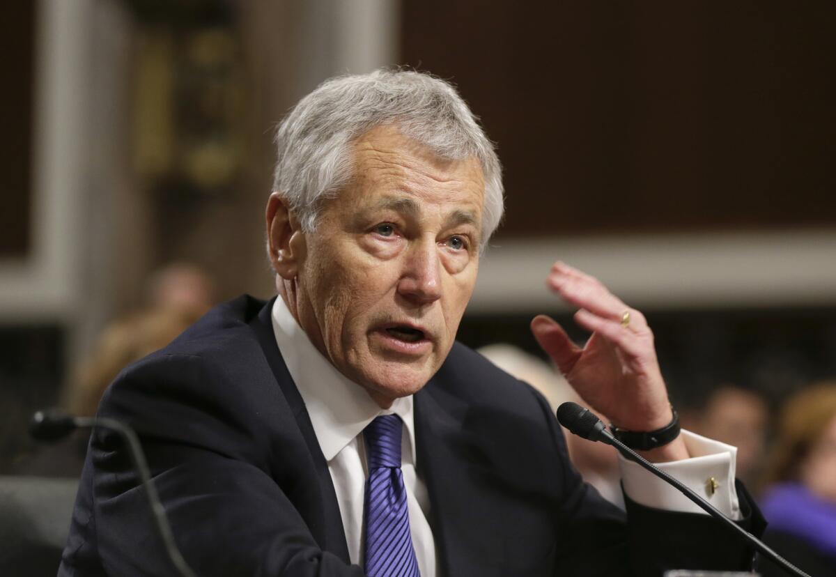 Secretary of Defense nominee Chuck Hagel testifies before the Senate Armed Services Committee during his confirmation hearing on Capitol Hill in Washington in January 2013.