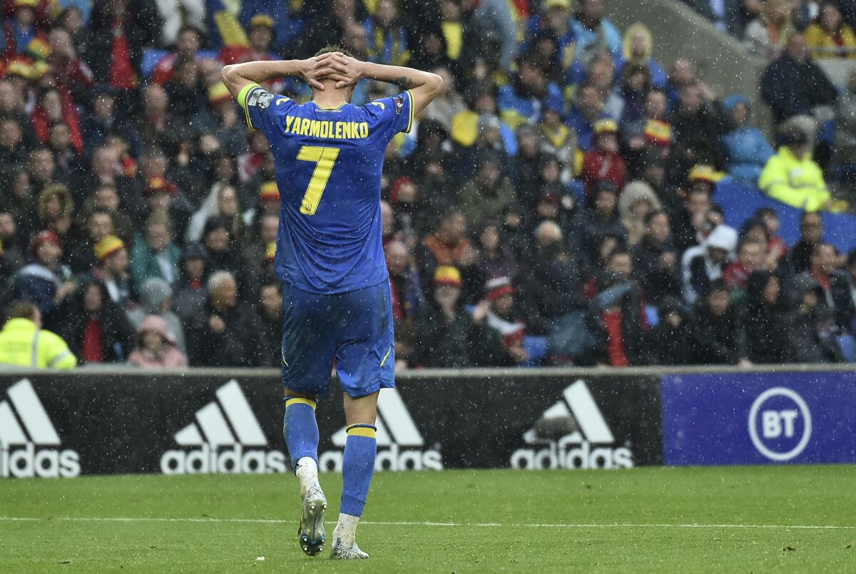 Ukraine's Andriy Yarmolenko during the World Cup 2022 qualifying match against Wales.