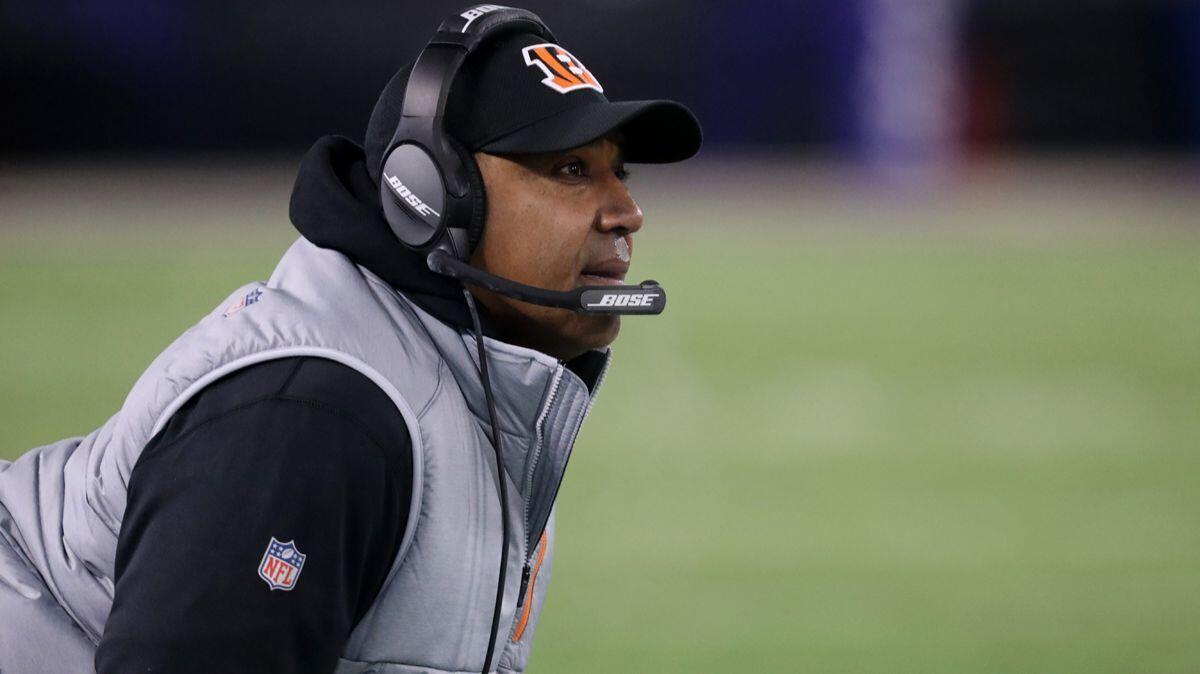 Cincinnati Bengals coach Marvin Lewis looks on in the second quarter against the Baltimore Ravens on Sunday.