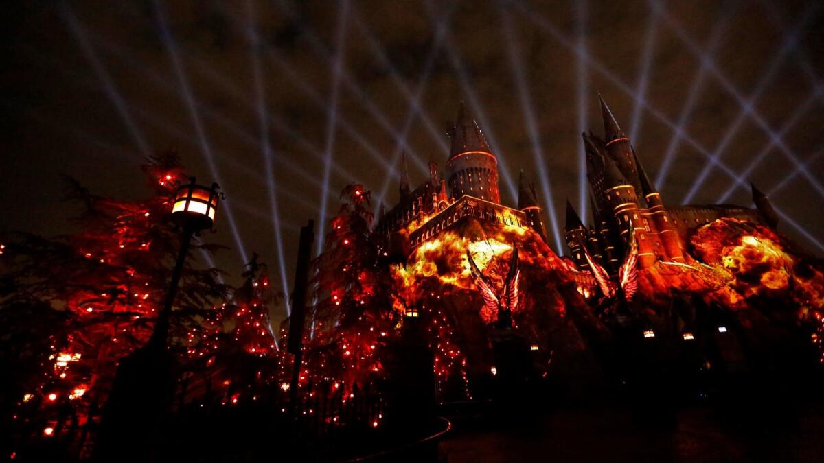 A view of Hogwarts Castle at the Wizarding World of Harry Potter in Universal Studios Hollywood.