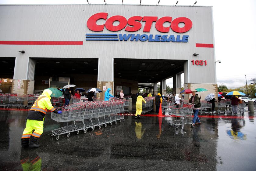 Although hundreds of customers lined up on three sides of the Costco building before doors opened, most looking for water, toilet paper, paper towels and cleaning supplies, there were plenty of shopping carts in Burbank on Friday, March 13, 2020. A continual flow of single-file customers entered the store for thirty-minutes although more customers continued to arrive throughout the morning. Water and other necessities were out of stock within 20 minutes after the store opened. According to a manager on site who did not give his name, an entire truckload of water was scooped up by customers in less than half an hour.