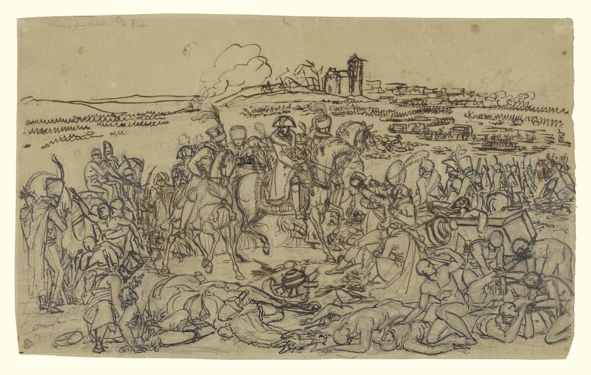 Attributed to Antoine-Jean Gros, "Napoleon at the Battlefield of Eylau," 1807, pen and ink over graphite