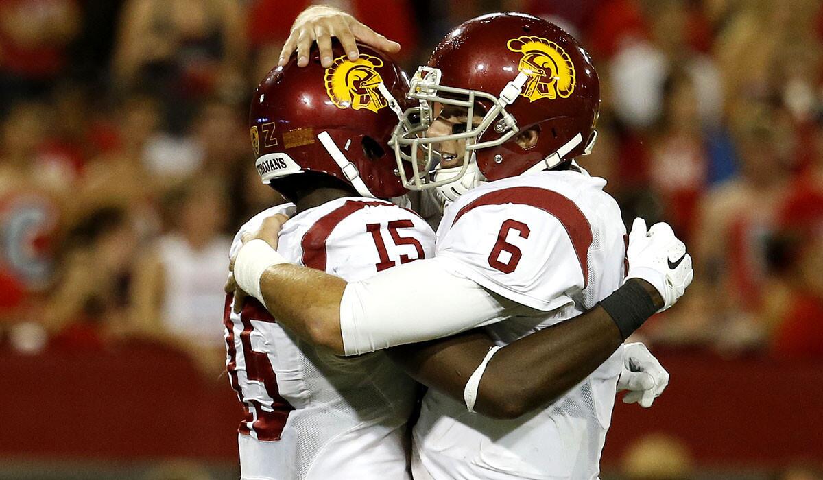 USC starts Nelson Agholor (15) and Cody Kessler (6) have been told by Coach Steve Sarkisian to embrace the Holiday Bowl game since it could be their last as Trojans.