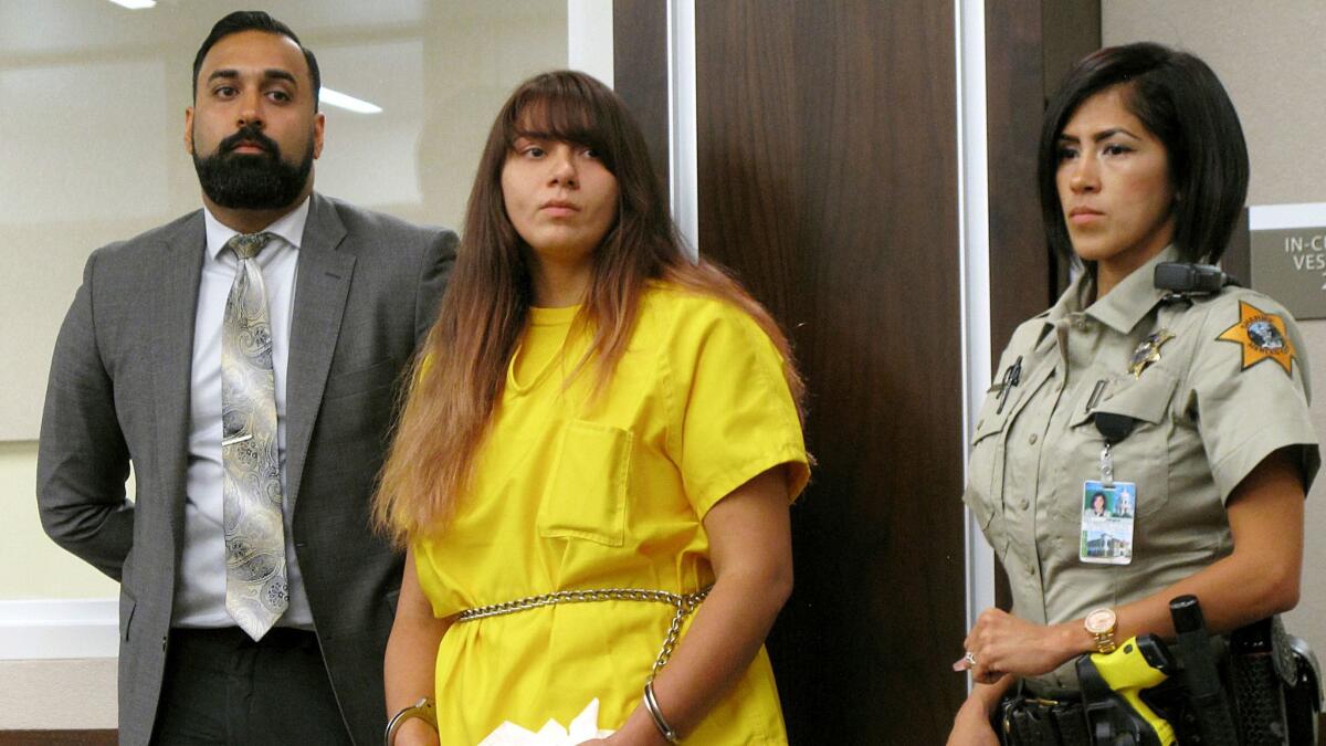 Obdulia Sanchez appears in Merced County Superior Court with her public defender, Ramnik Samrao, left, in 2017. Sanchez has been sentenced to more than six years and four months in prison for driving drunk while livestreaming the crash that killed her younger sister.