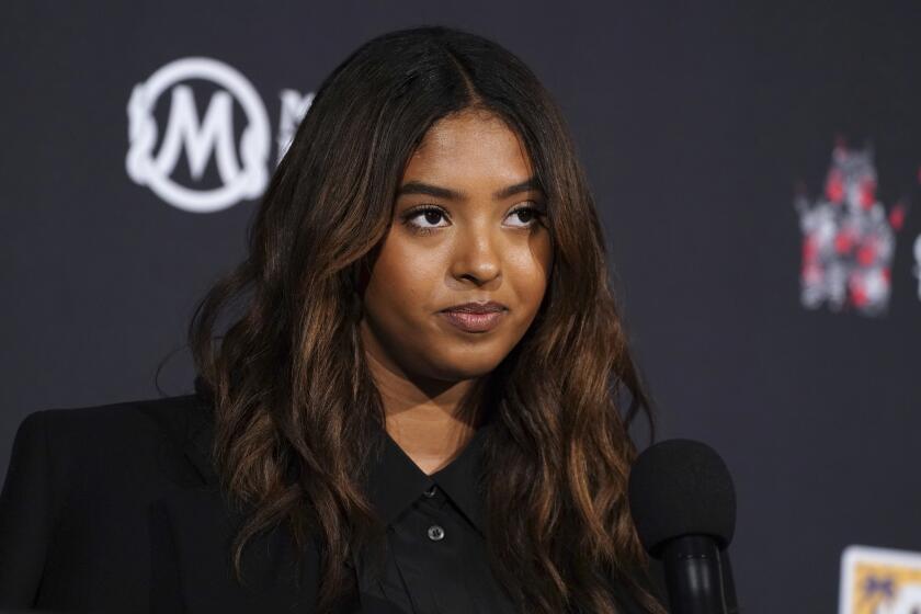 Natalia Bryant speaks during a ceremony honoring her late father, professional NBA player Kobe Bryant, by permanently placing his hand and footprints in the forecourt of the TCL Chinese Theatre on Wednesday, March 15, 2023, in Los Angeles. (Photo by Jordan Strauss/Invision/AP)