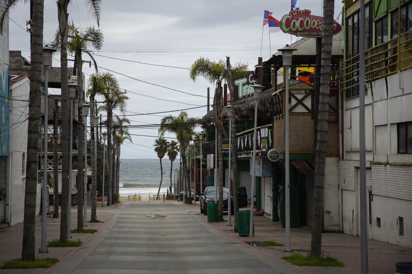 Rosarito, Baja California, Mexico April 9th, 2020 | A street known to be full of Spring Break visitors is empty. Rosarito Beach has been shut down due to the coronavirus. The town has seen little to no tourist in the area. | (Alejandro Tamayo, The San Diego Union Tribune 2020)