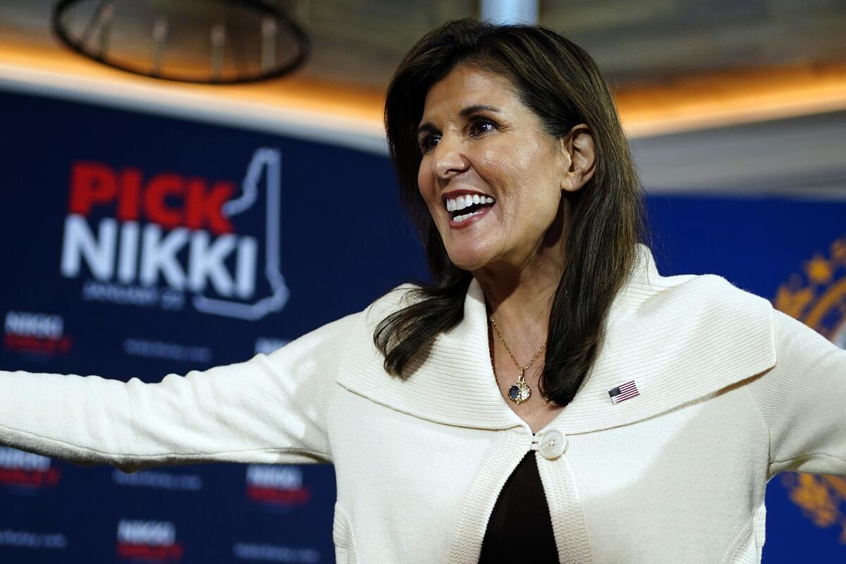 Republican presidential candidate Nikki Haley at a town hall campaign event, Tuesday, Jan. 2, 2024, in Rye, N.H. 
