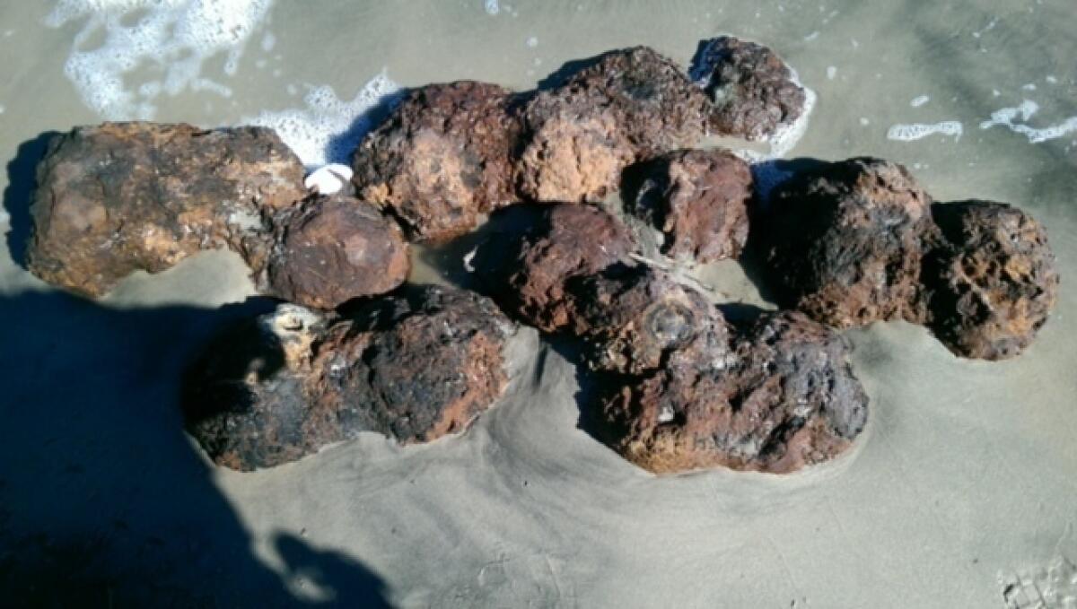 Civil War-era cannonballs found in Folly Beach, S.C., after Hurricane Matthew in October 2016.