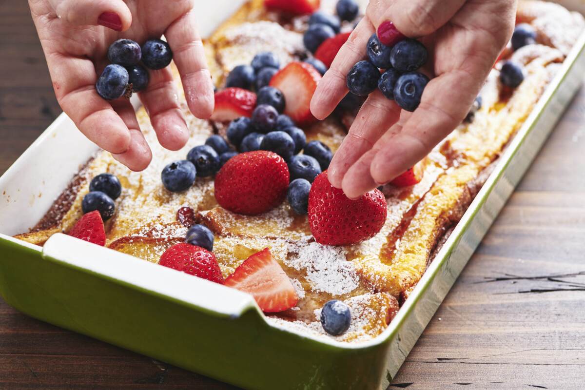 This October 2019 image shows a recipe for French Toast Casserole. (Cheyenne Cohen via AP)