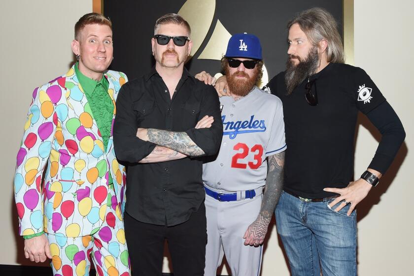 Troy Sanders, Brann Dailor, Brent Hinds and Bill Kelliher of Mastodon at the Grammys.
