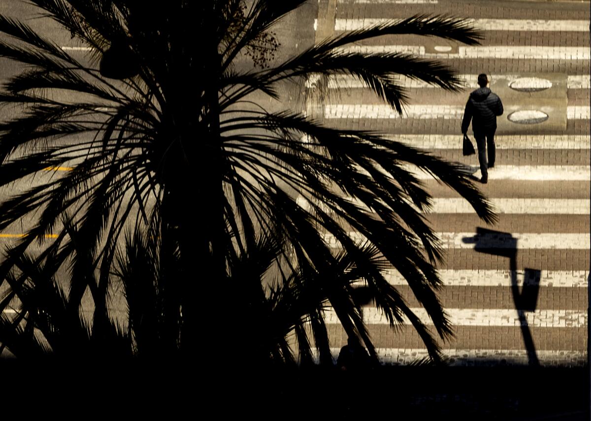 A person in a crosswalks.