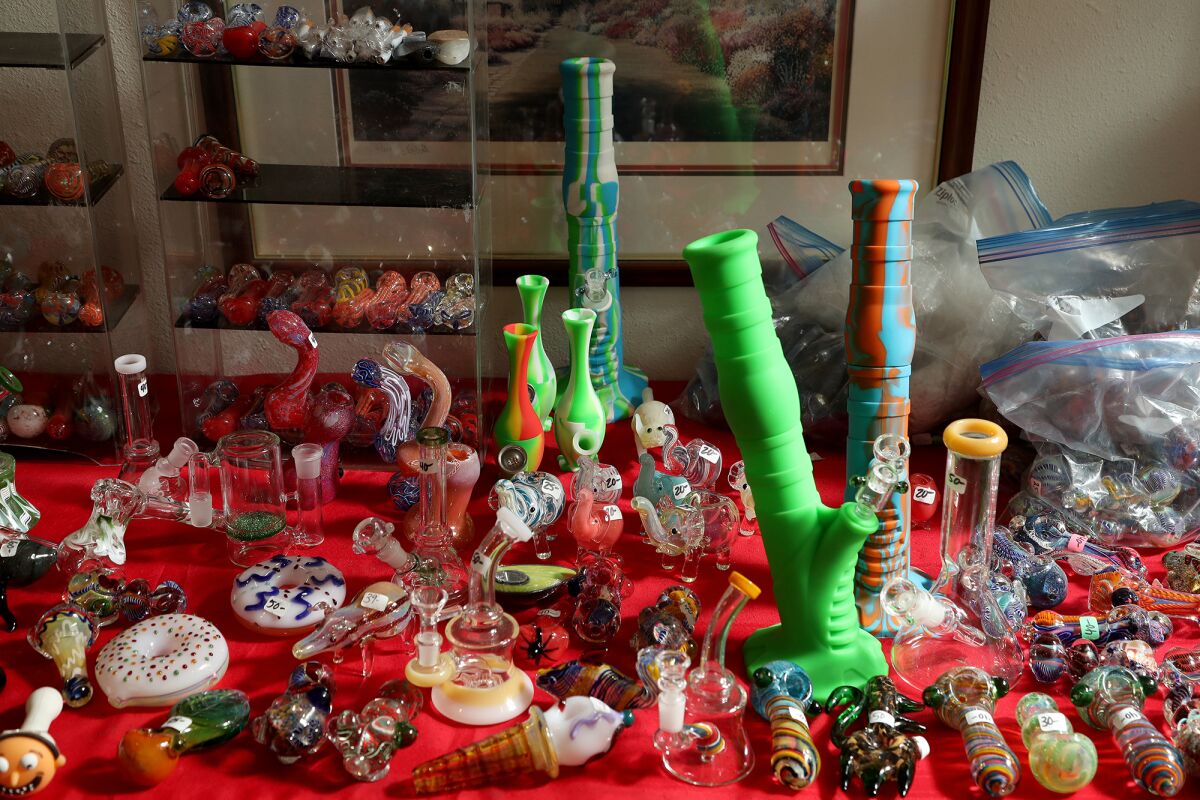 Pipes owned by Jeanine and Mike Robbins account for 30% of their nventory, yet they cannot be sold at the fairgrounds.