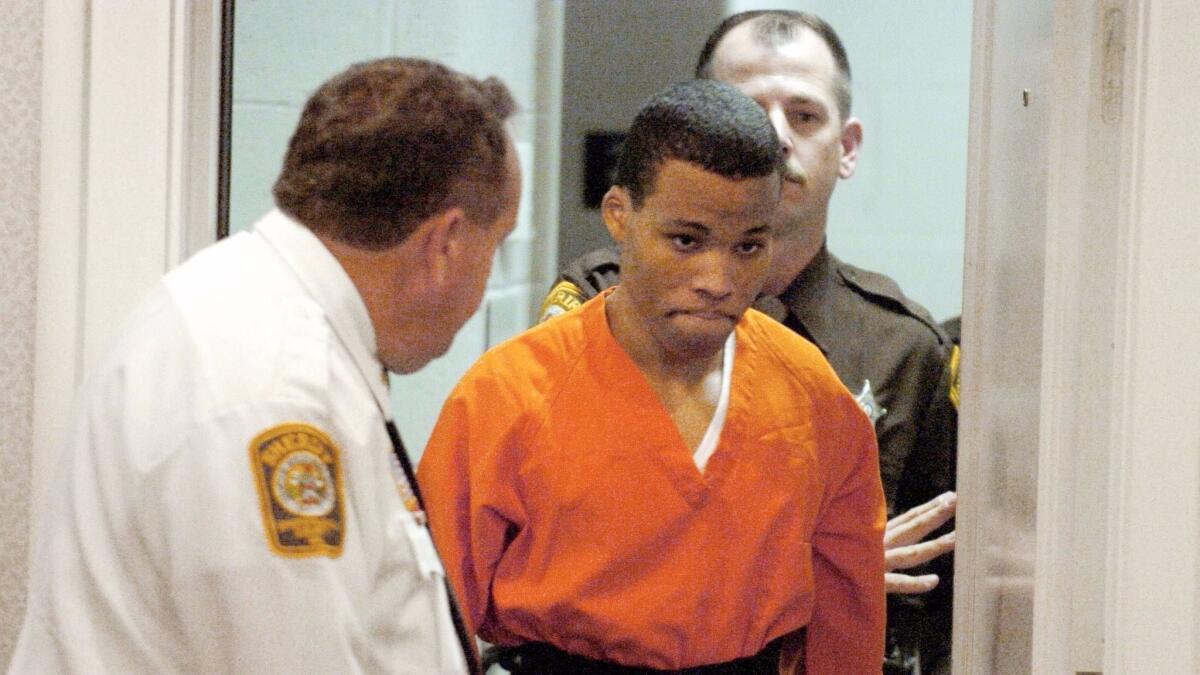 Lee Boyd Malvo, in 2004 file photo, was arrested in 2002 for a series of shootings that left 10 people dead in Virginia, Maryland and the District of Columbia.