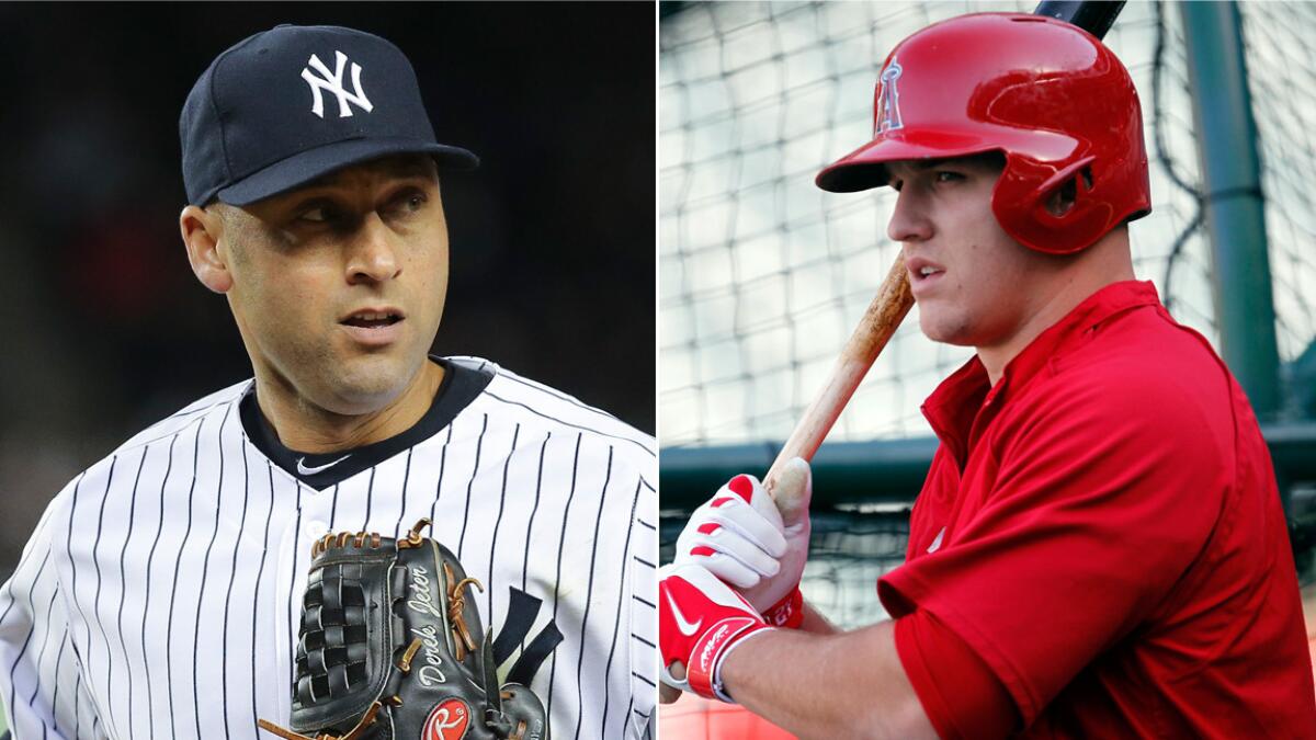 For many fans, New York Yankees shortstop Derek Jeter, left, has been the face of baseball for the last two decades. Will Angels star Mike Trout inherit that distinction when Jeter retires?