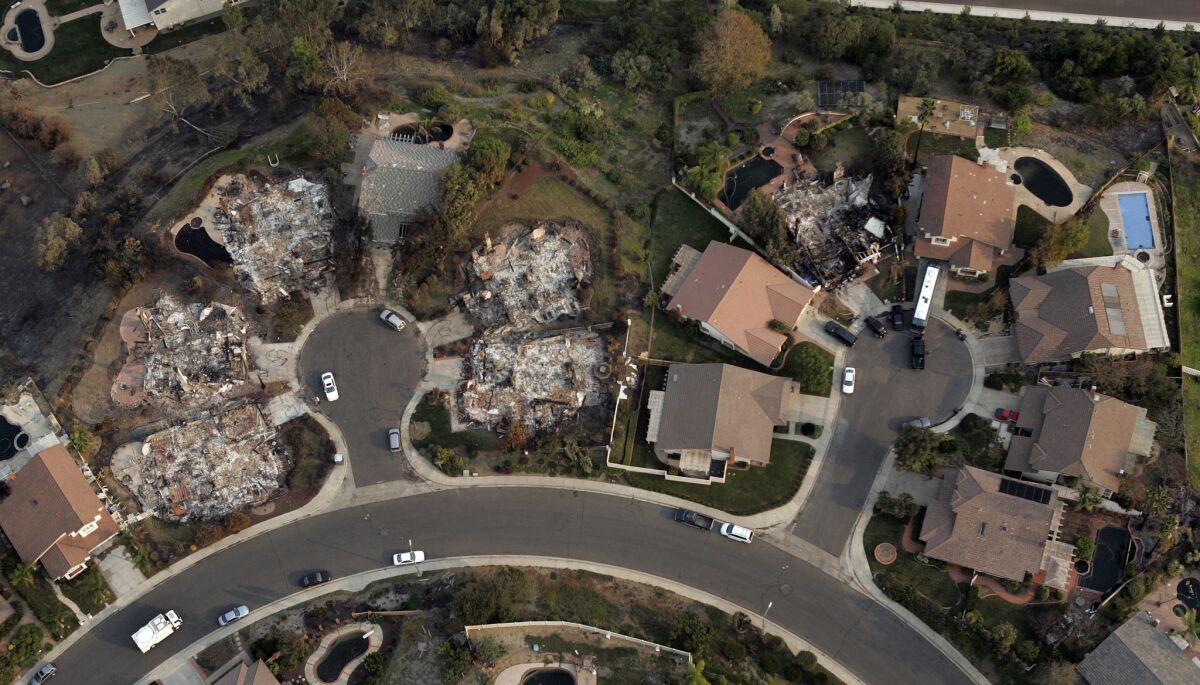 Canfield Place (left) and Hadden Hall Court (right) in Rancho Bernardo burned in the Witch Creek Fire in October 2007.