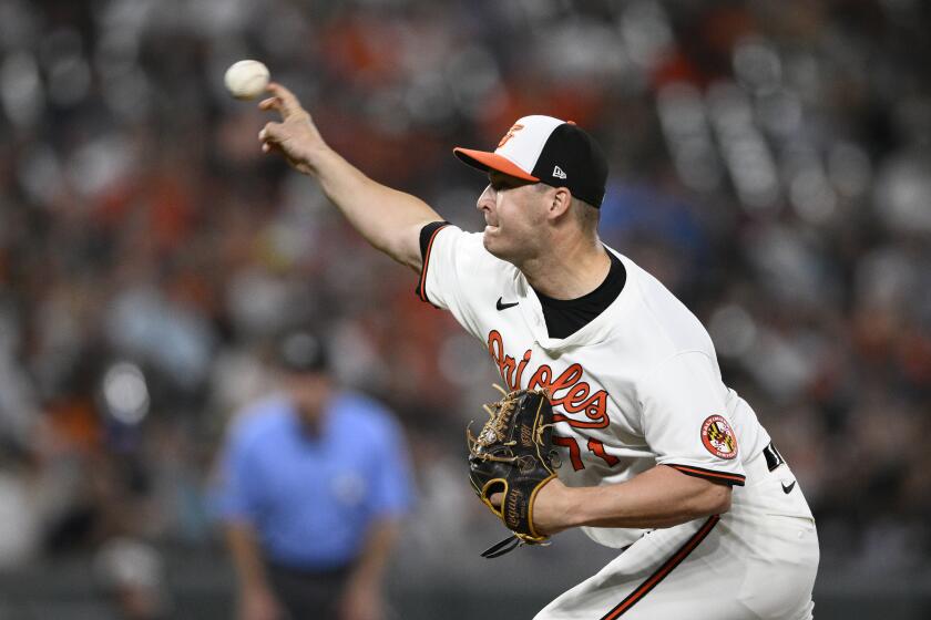 Baltimore Orioles relief pitcher Jacob Webb throws during the ninth inning of a baseball game against the New York Yankees, Tuesday, April 30, 2024, in Baltimore. The Orioles won 4-2. (AP Photo/Nick Wass)