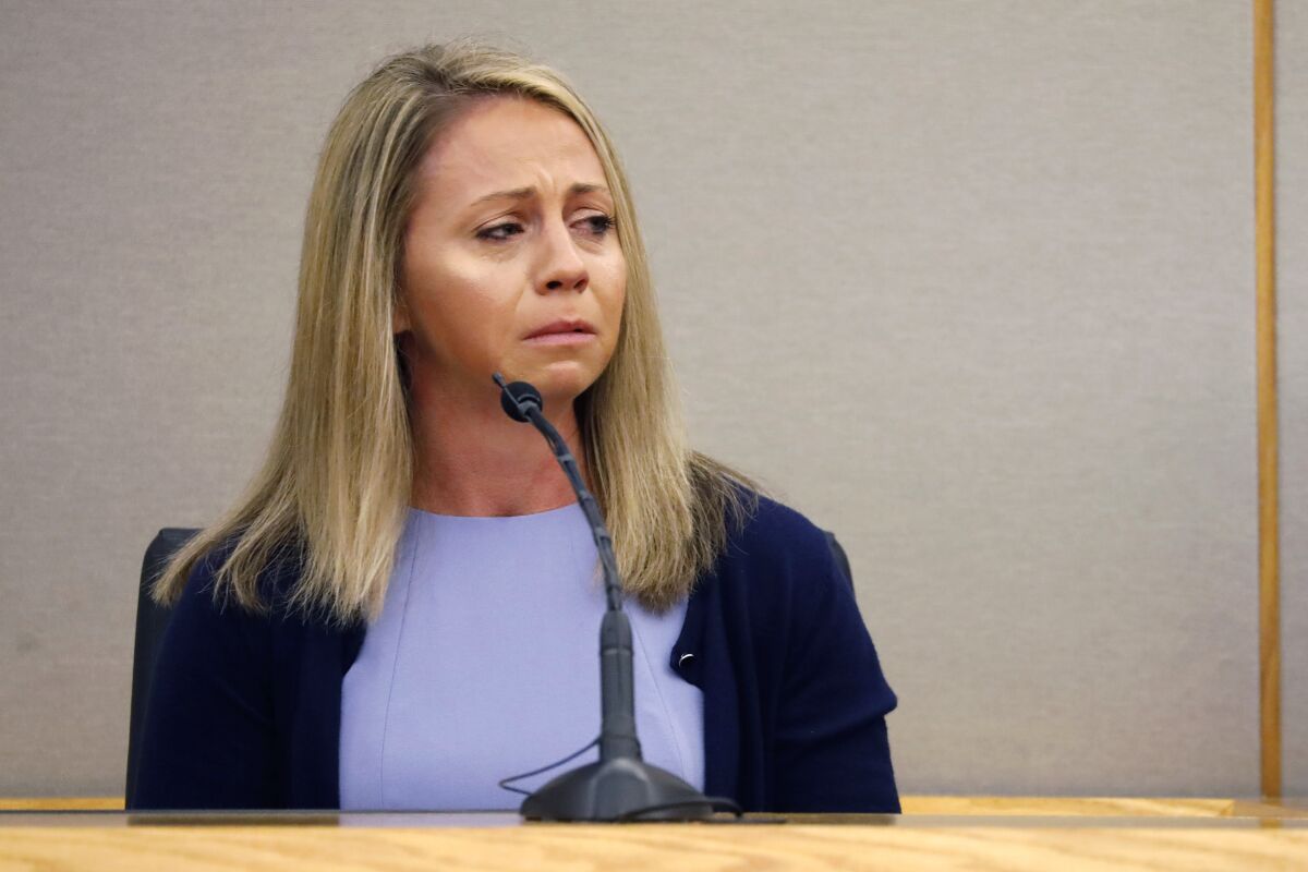 FILE - In this Sept. 27, 2019, file photo, fired Dallas police officer Amber Guyger becomes emotional as she testifies in her murder trial in Dallas. A Texas appeals court has upheld the murder conviction of Guyger, who was sentenced to prison for fatally shooting her neighbor in his home. A panel of three state judges on Thursday, Aug. 5, 2021, ruled that a Dallas County jury had sufficient evidence to convict Guyger of murder in the 2018 shooting of Botham Jean. (Tom Fox/The Dallas Morning News via AP, Pool, File)