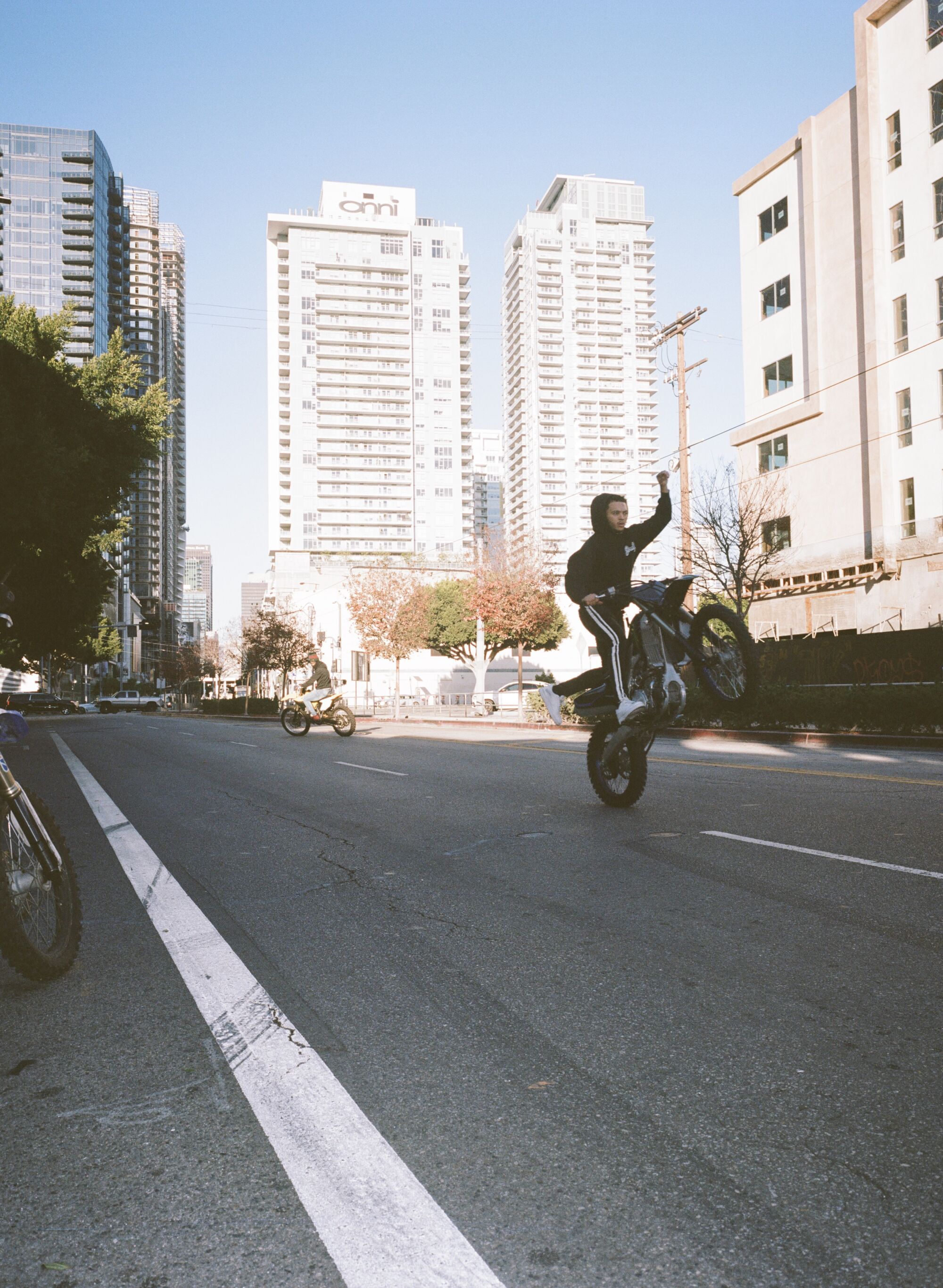 Dirt biker on a street.