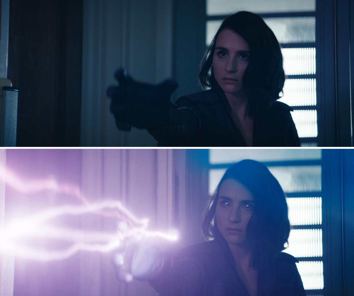 Stormfront (Aya Cash) fires her lethal plasma lightning in "The Boys."