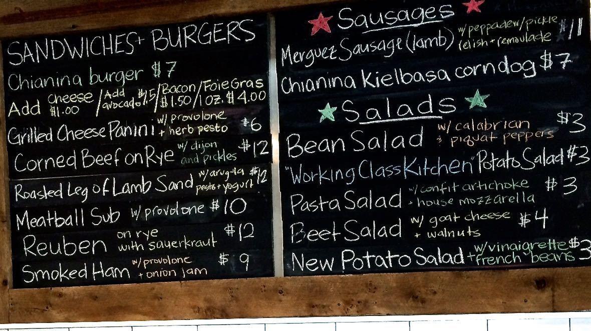 The blackboard menu at Working Class Kitchen in Long Beach changes regularly.